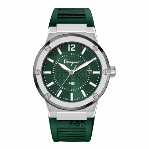 Ferragamo F-80 Green Silicone Strap Green Dial Quartz Watch for Gents - SFHY02722