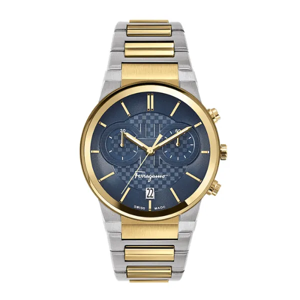 Ferragamo Sapphire Two-Tone Stainless Steel Blue Dial Chronograph Quartz Watch For Gents - Sfme00521