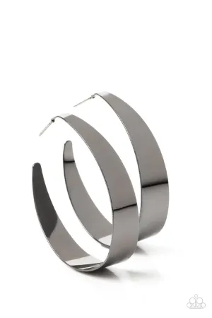 Flat Out Fashionable - Black - Gunmetal Paparazzi Hoop Earrings
