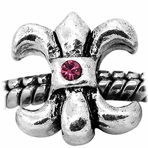 Fleur de Lis W/Pink  Crystals Charm European Bead Compatible for Most European Snake Chain Bracelet