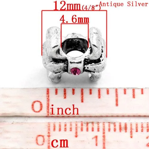 Fleur de Lis W/Pink  Crystals Charm European Bead Compatible for Most European Snake Chain Bracelet