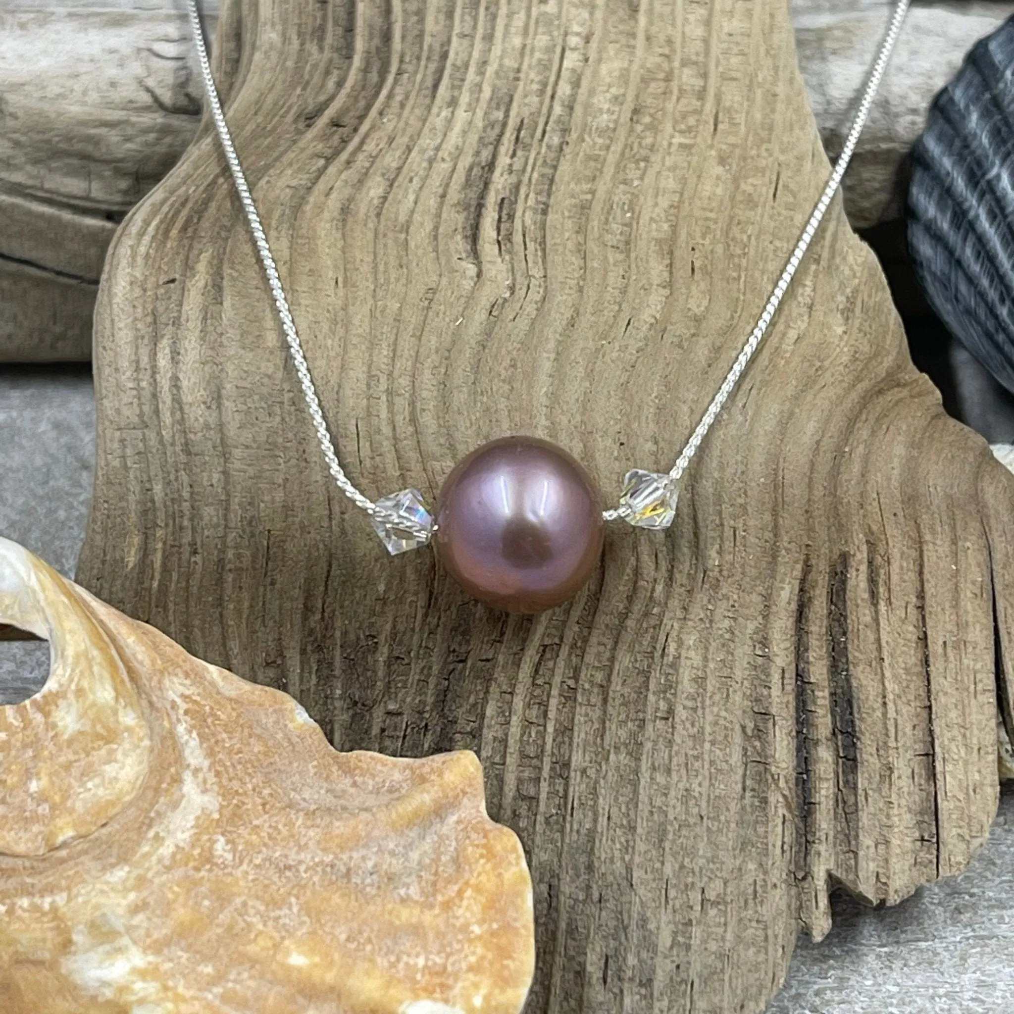 Floating Edison Pearl and Crystal Necklace