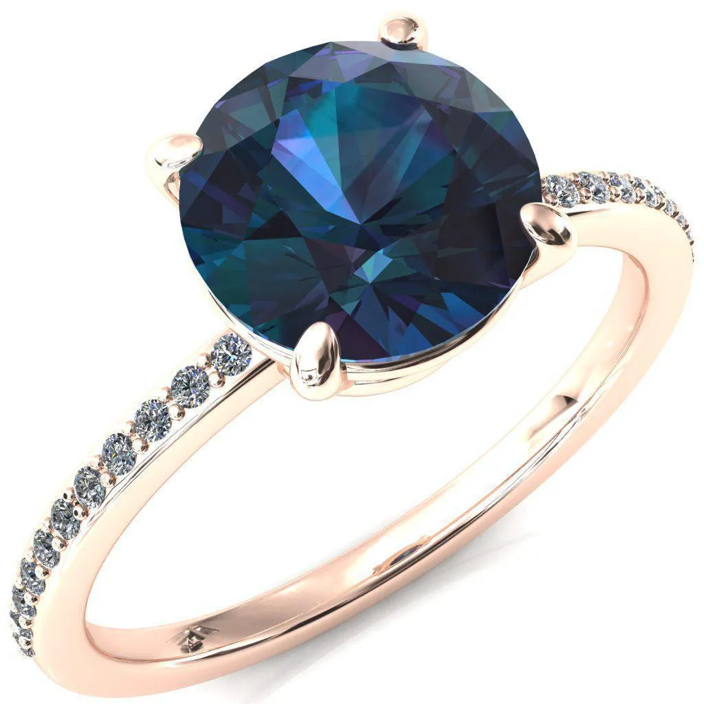Flora Round Alexandrite 4 Prong 1/2 Bead Eternity Diamond Accent Engagement Ring