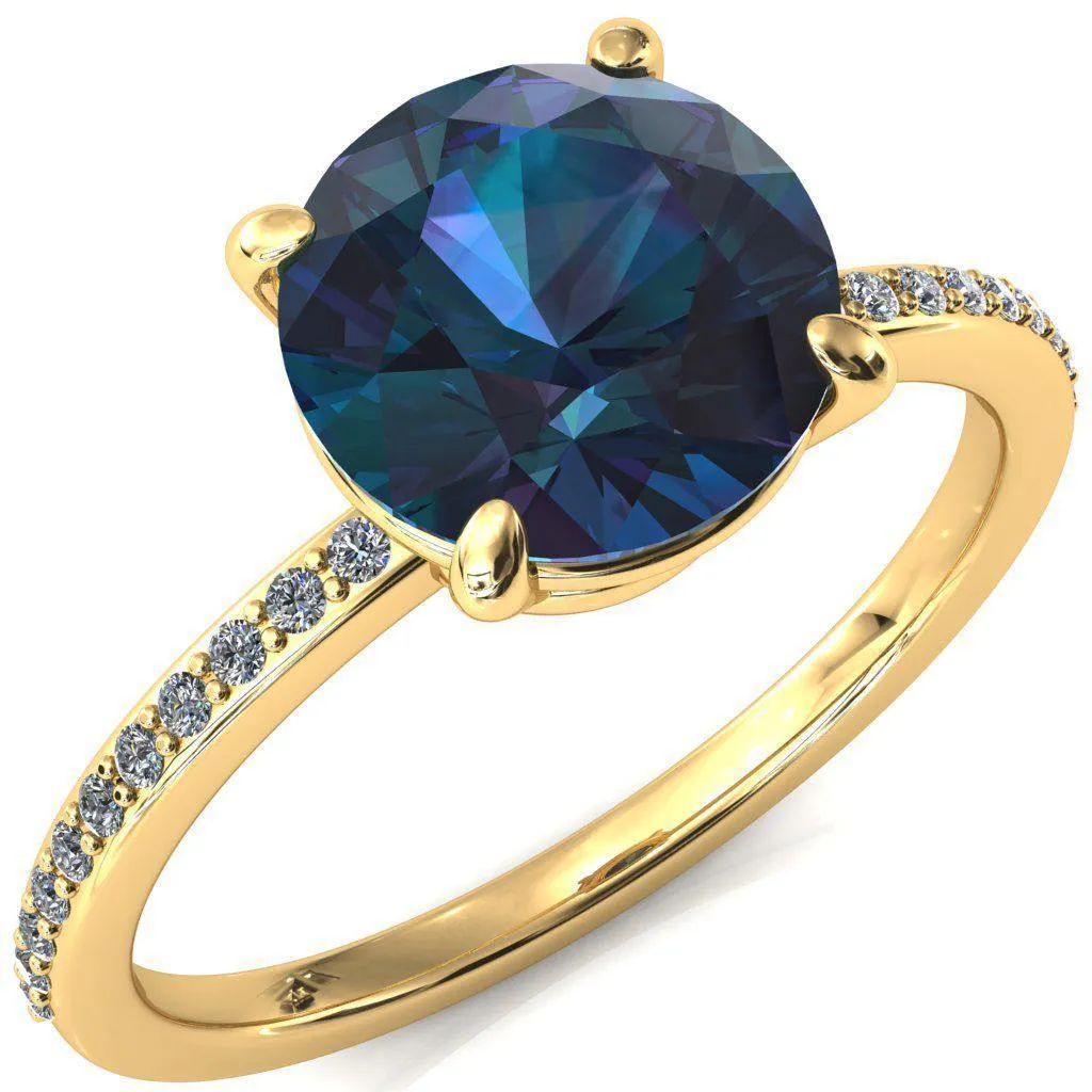 Flora Round Alexandrite 4 Prong 1/2 Bead Eternity Diamond Accent Engagement Ring