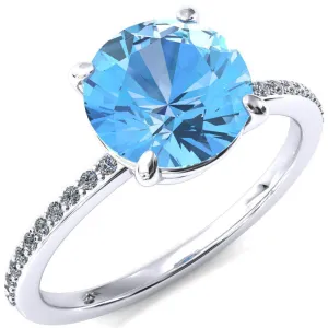 Flora Round Aqua Blue Spinel 4 Prong 1/2 Bead Eternity Diamond Accent Engagement Ring