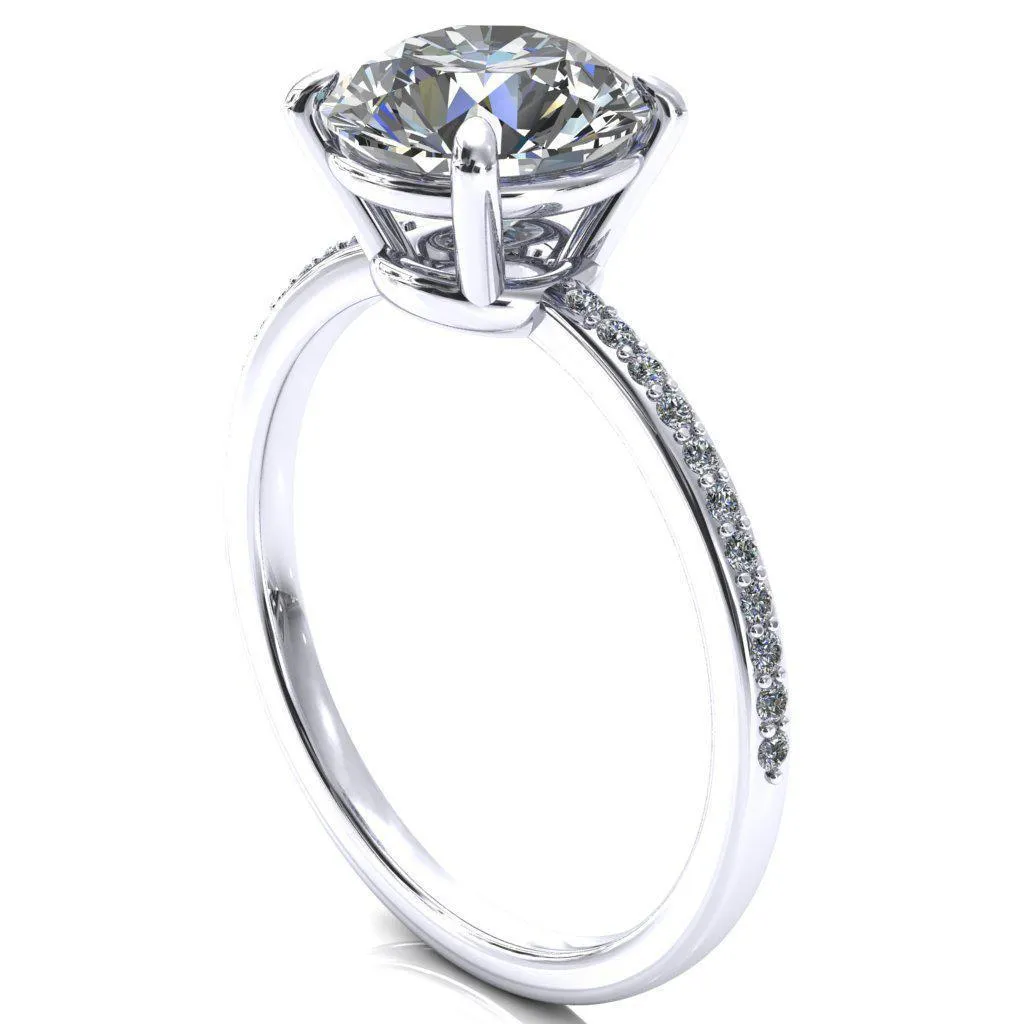 Flora Round Center Stone 4 Prong 1/2 Bead Eternity Diamond Accent Engagement Ring