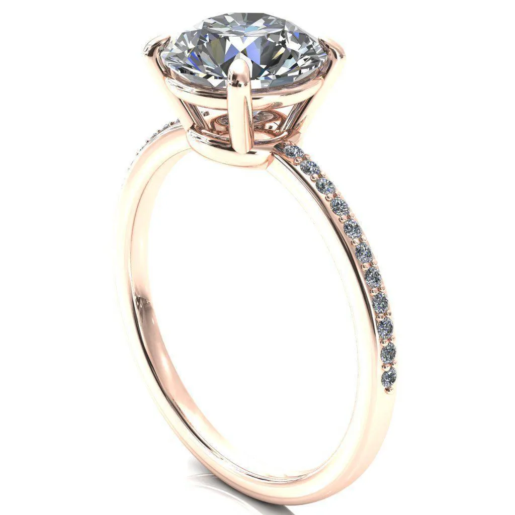 Flora Round Center Stone 4 Prong 1/2 Bead Eternity Diamond Accent Engagement Ring