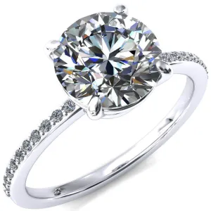 Flora Round Center Stone 4 Prong 1/2 Bead Eternity Diamond Accent Engagement Ring