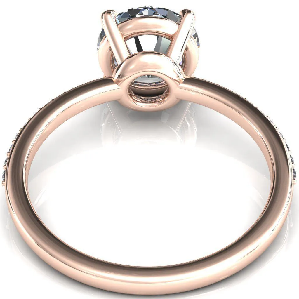Flora Round Center Stone 4 Prong 1/2 Bead Eternity Diamond Accent Engagement Ring
