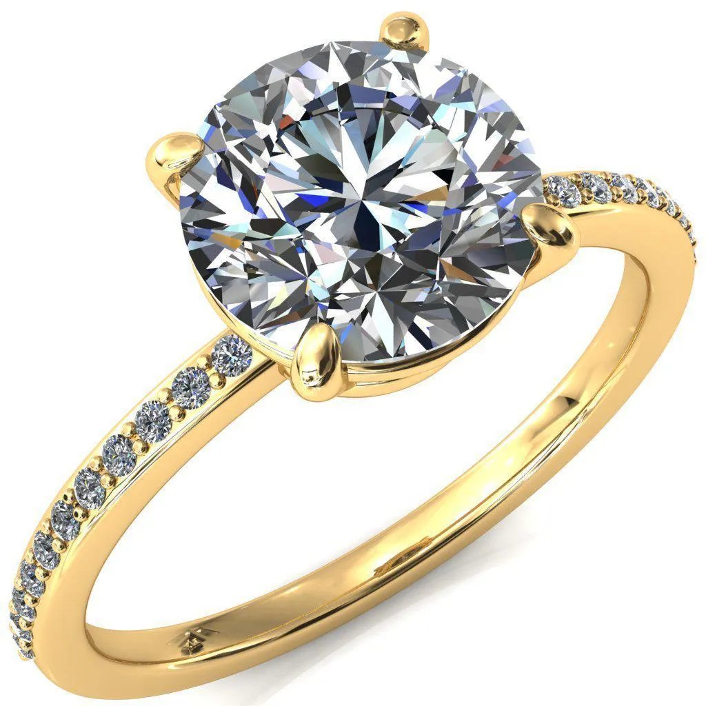 Flora Round Center Stone 4 Prong 1/2 Bead Eternity Diamond Accent Engagement Ring