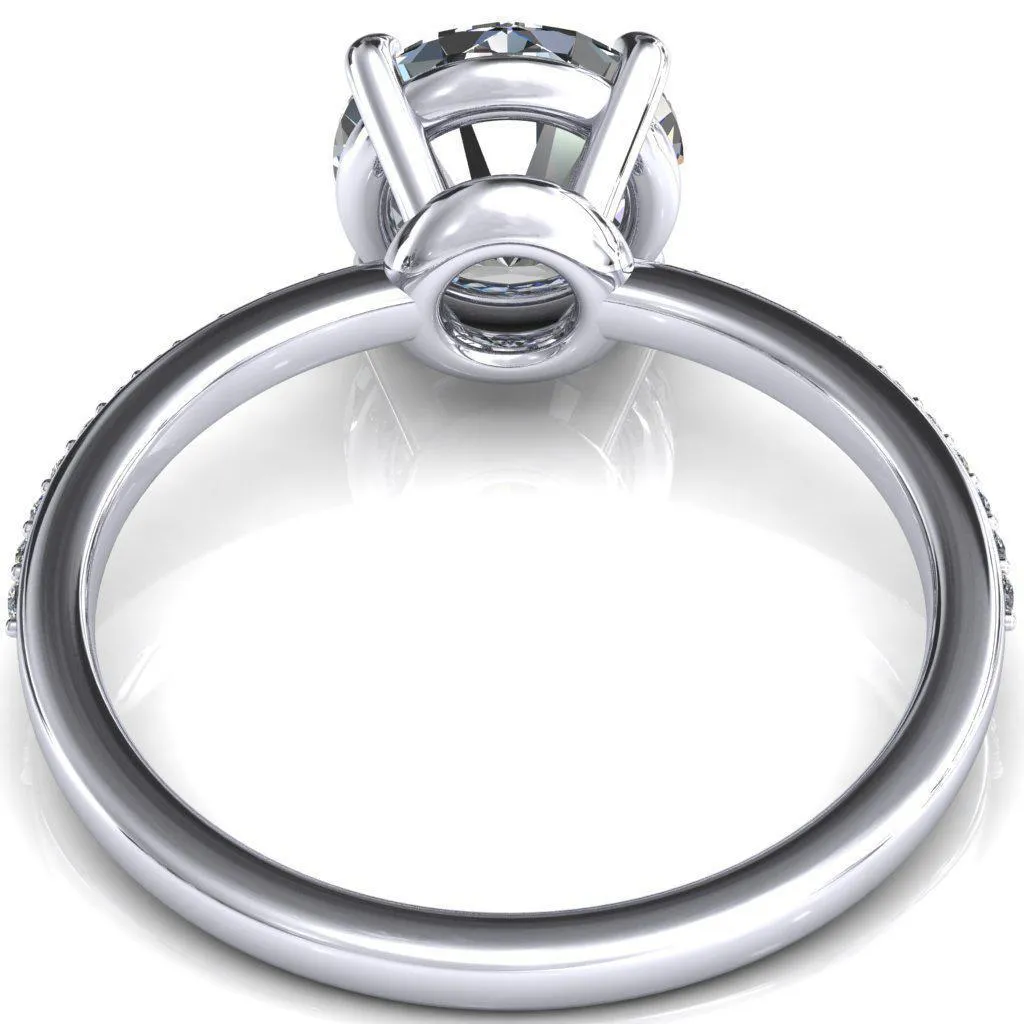 Flora Round Center Stone 4 Prong 1/2 Bead Eternity Diamond Accent Engagement Ring