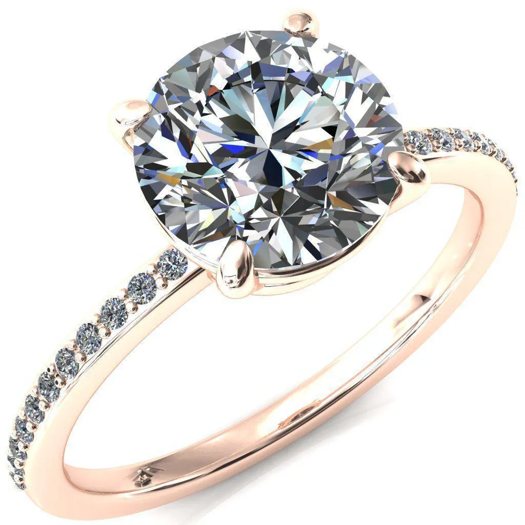 Flora Round Center Stone 4 Prong 1/2 Bead Eternity Diamond Accent Engagement Ring