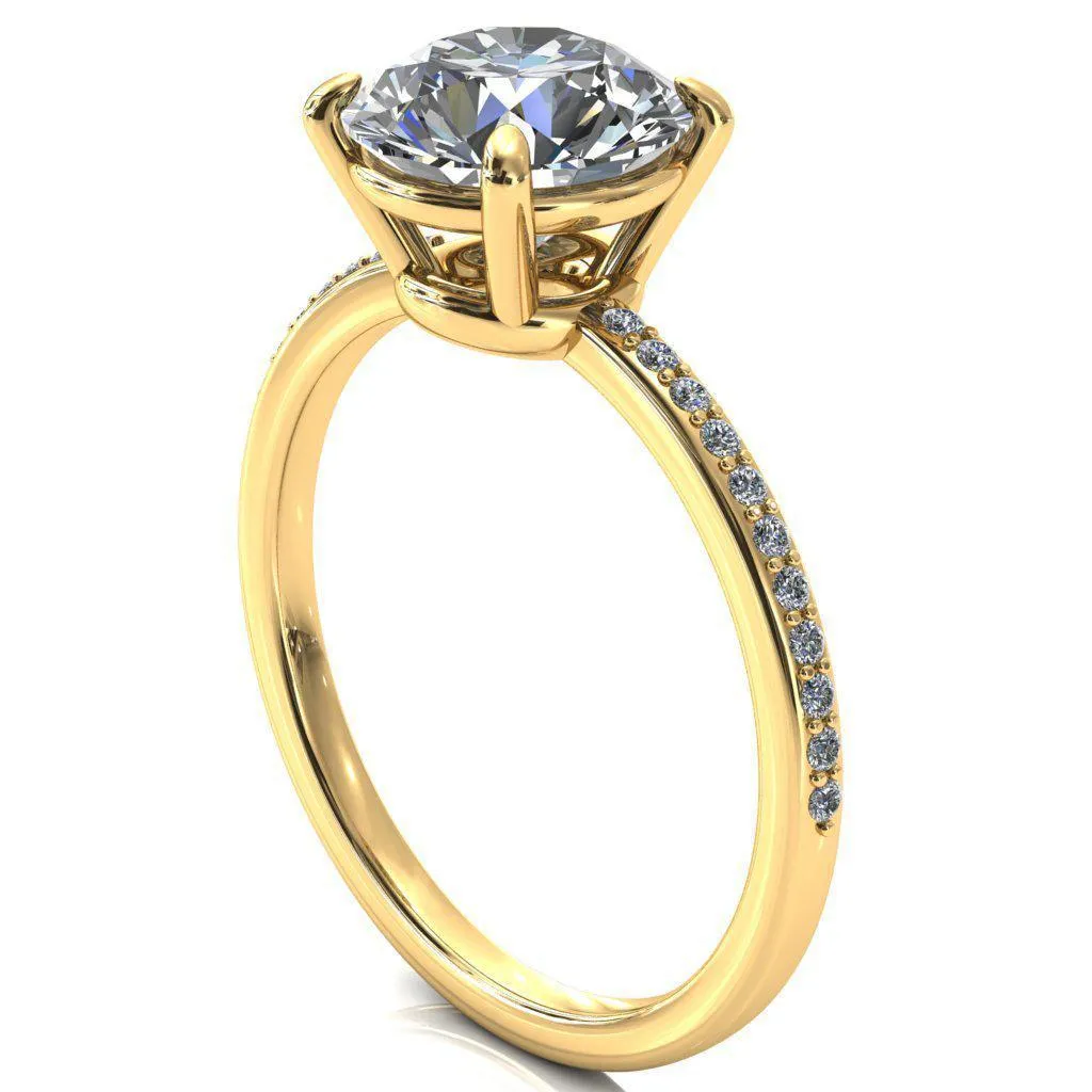 Flora Round Center Stone 4 Prong 1/2 Bead Eternity Diamond Accent Engagement Ring