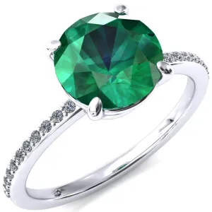 Flora Round Emerald 4 Prong 1/2 Bead Eternity Diamond Accent Engagement Ring