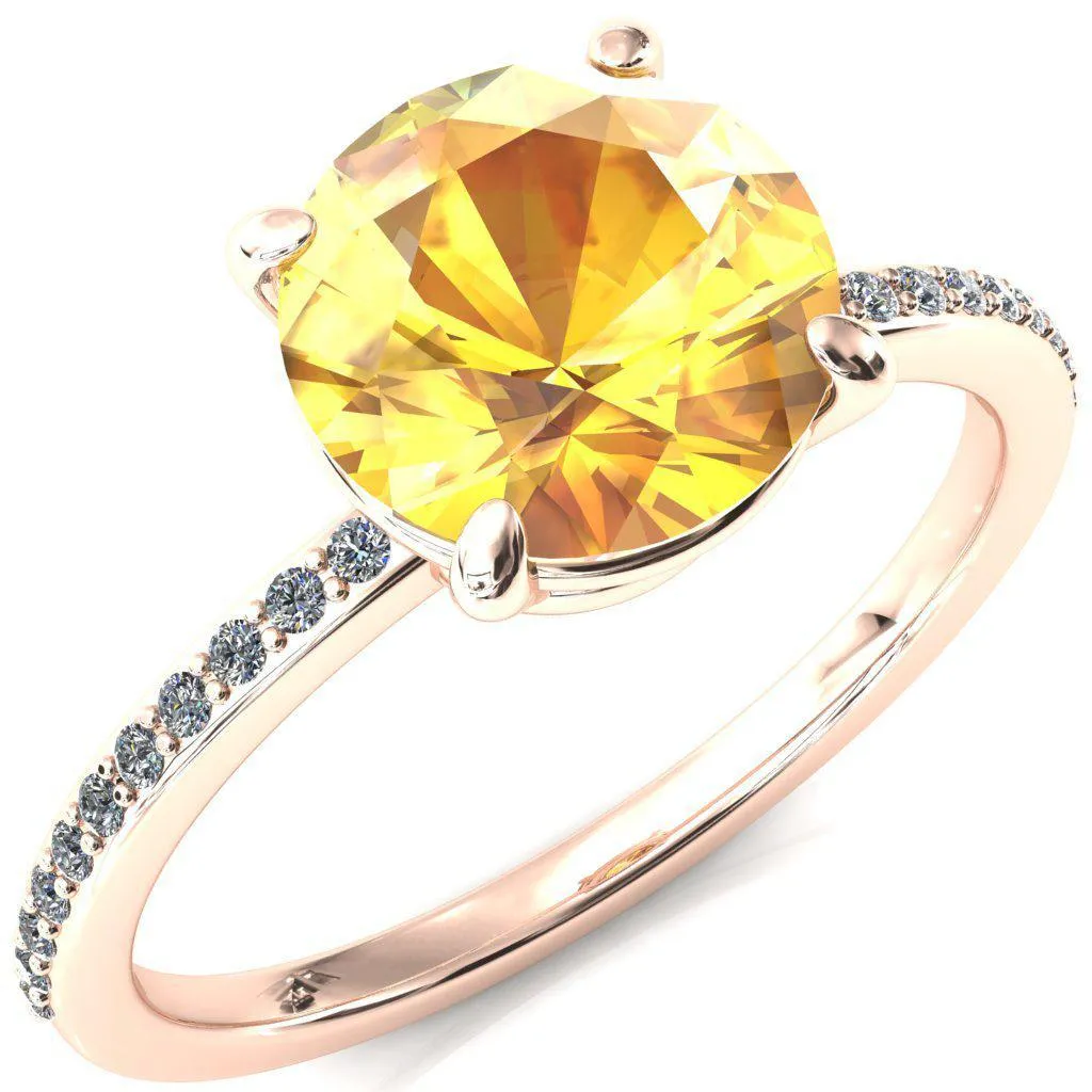 Flora Round Yellow Sapphire 4 Prong 1/2 Bead Eternity Diamond Accent Engagement Ring