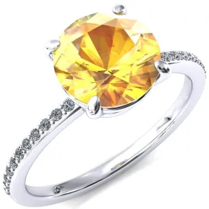 Flora Round Yellow Sapphire 4 Prong 1/2 Bead Eternity Diamond Accent Engagement Ring