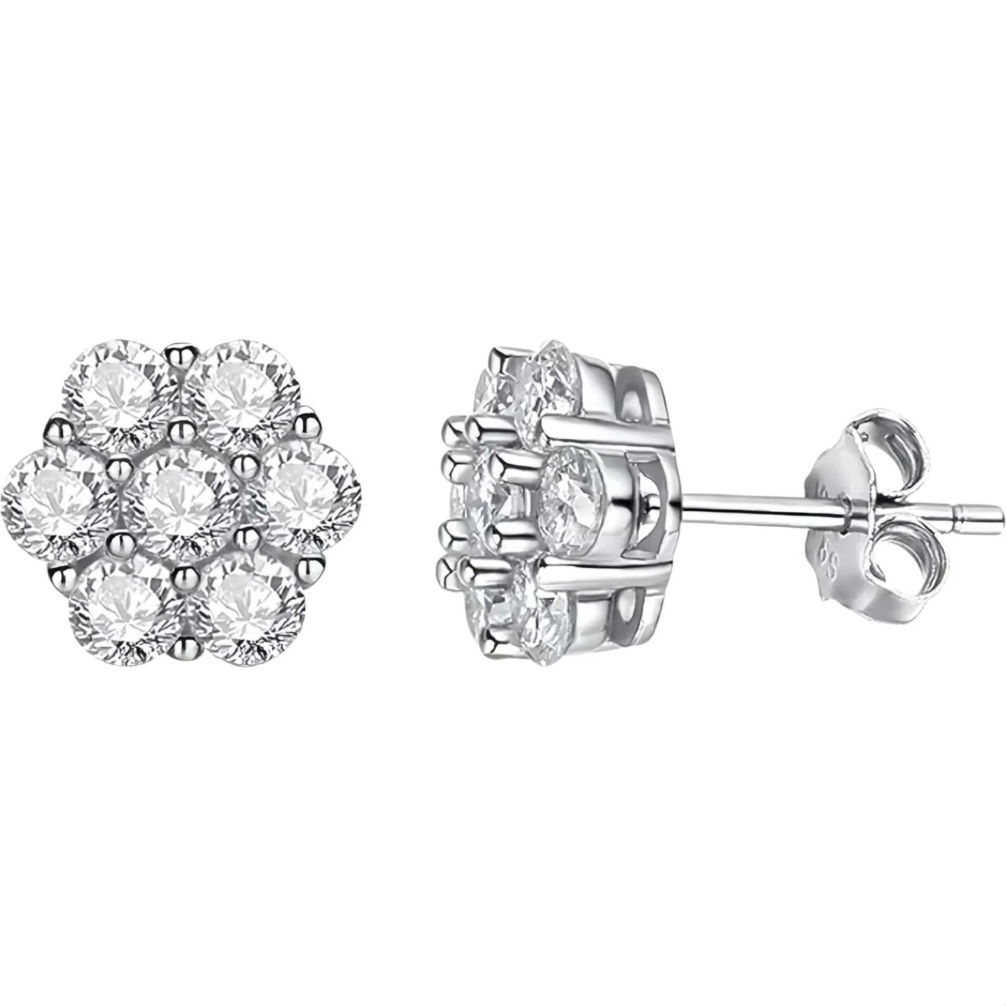 Floral Cluster Earrings (Silver, Stud)