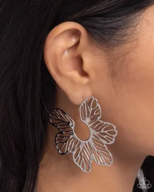 Floral Fame - Silver - Flower Hoop Paparazzi Post Earrings