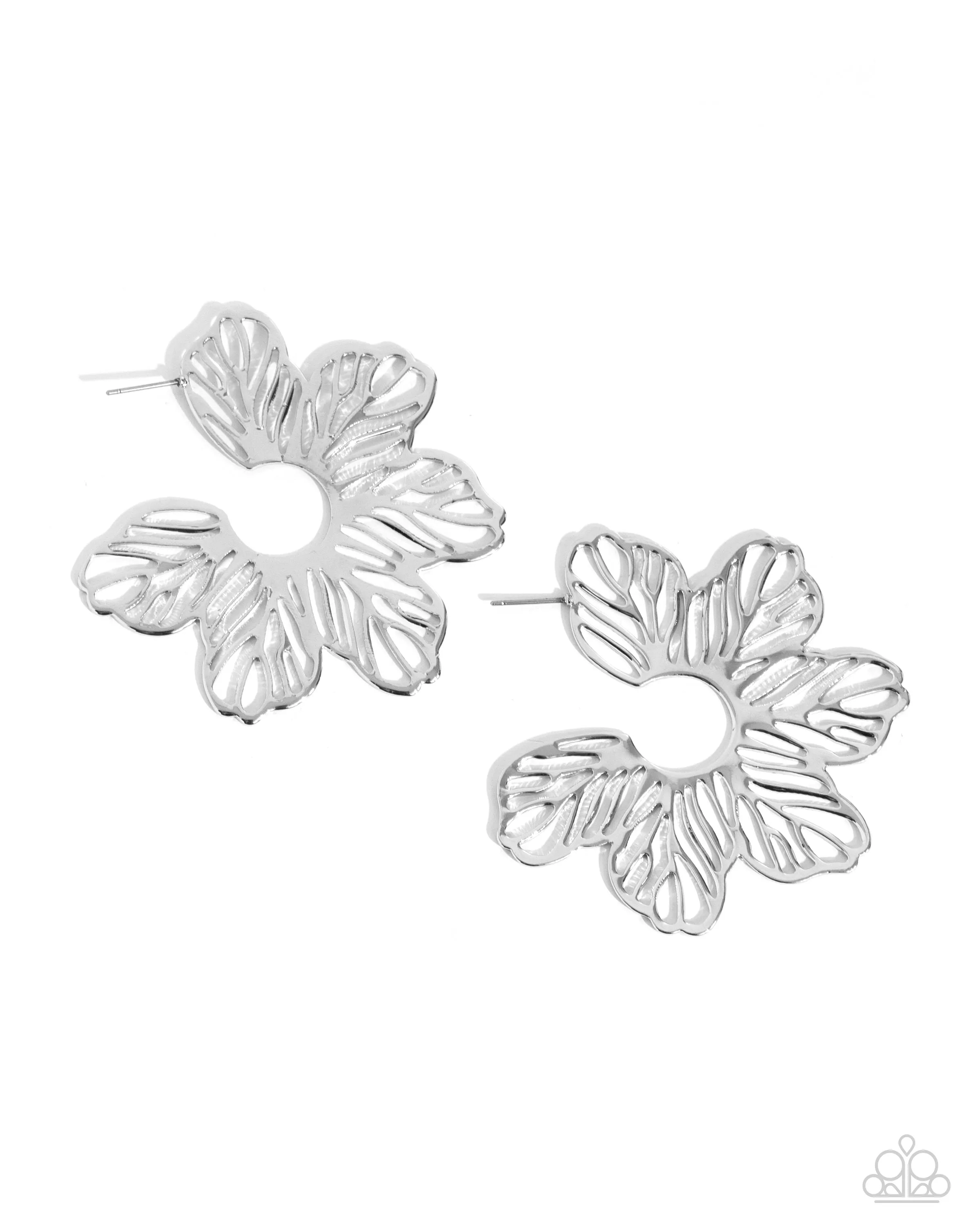 Floral Fame - Silver - Flower Hoop Paparazzi Post Earrings