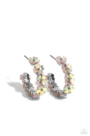 Floral Focus - Pink - Iridescent Flower Paparazzi Hoop Earrings
