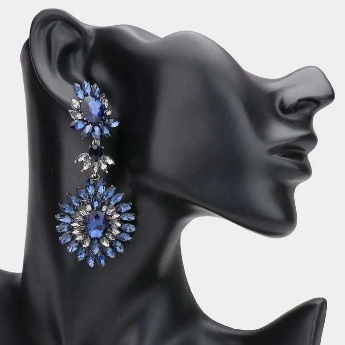 Floral Marquise Montana Blue Stone Cluster Evening Earrings