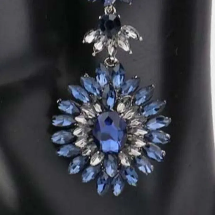 Floral Marquise Montana Blue Stone Cluster Evening Earrings