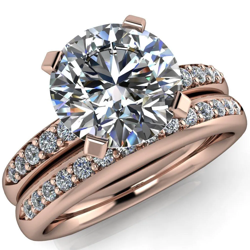 Florence Round Center Stone 4 Prong Diamond Chanel Half Eternity Engagement Ring