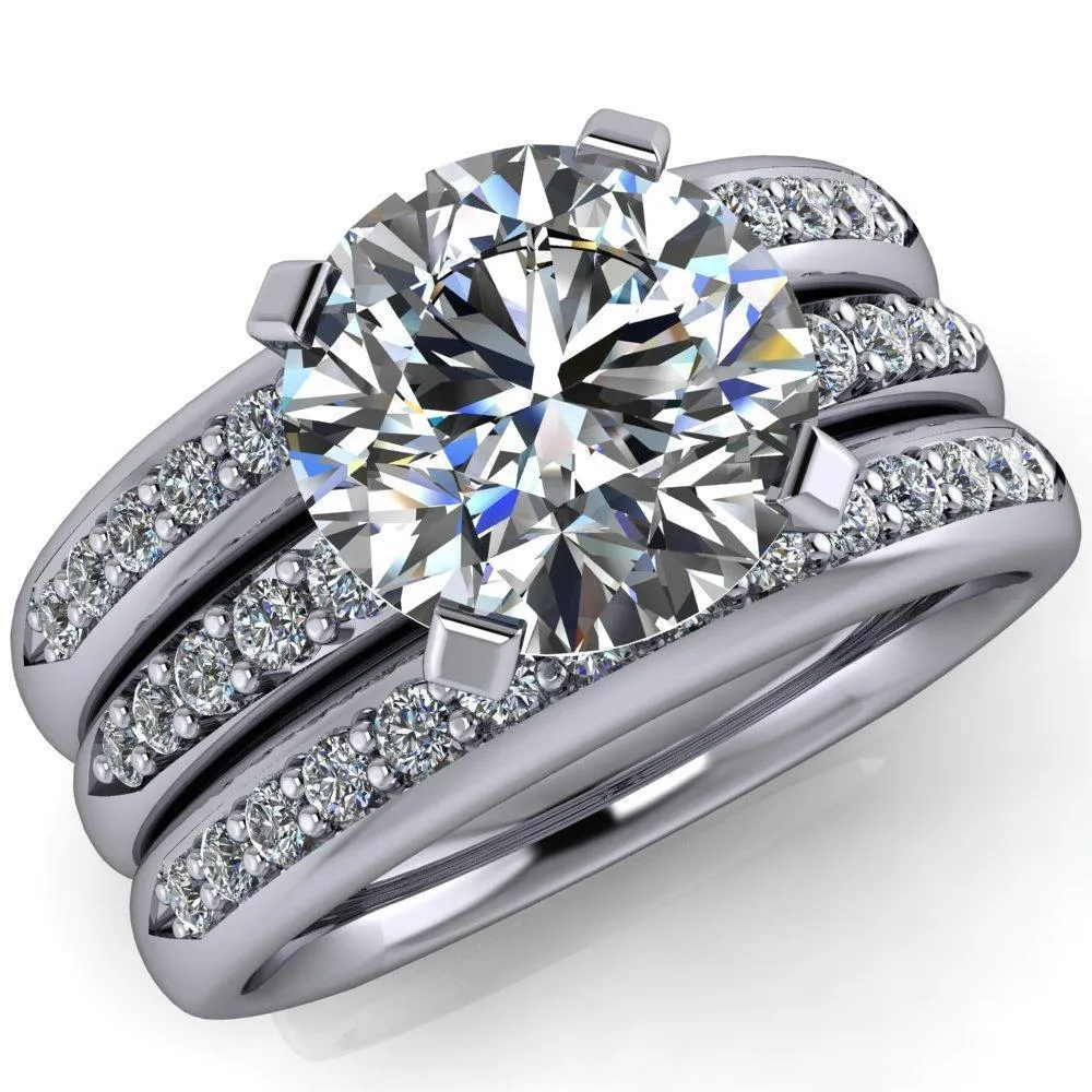Florence Round Center Stone 4 Prong Diamond Chanel Half Eternity Engagement Ring