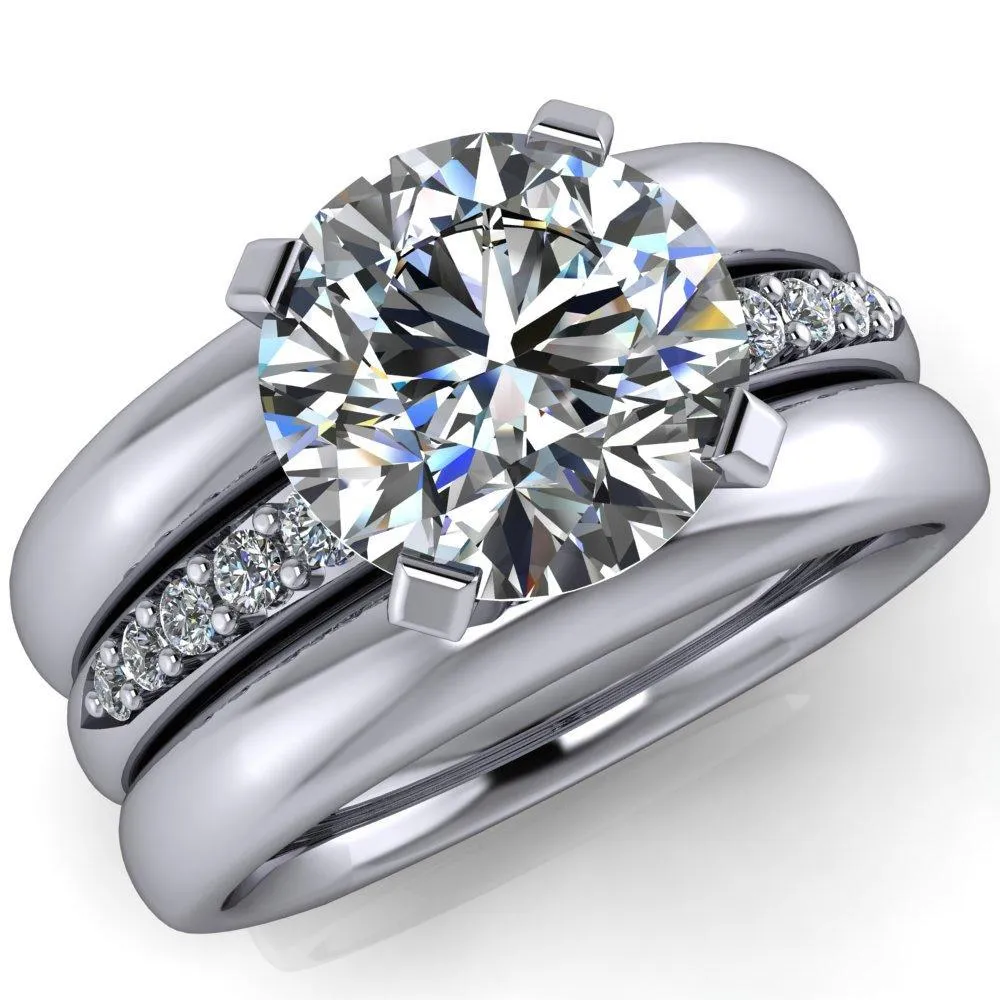 Florence Round Center Stone 4 Prong Diamond Chanel Half Eternity Engagement Ring