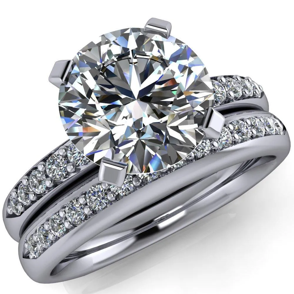 Florence Round Center Stone 4 Prong Diamond Chanel Half Eternity Engagement Ring
