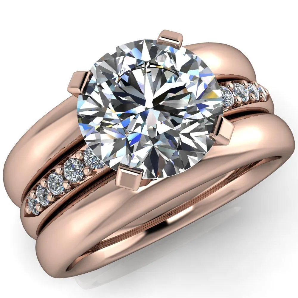 Florence Round Center Stone 4 Prong Diamond Chanel Half Eternity Engagement Ring