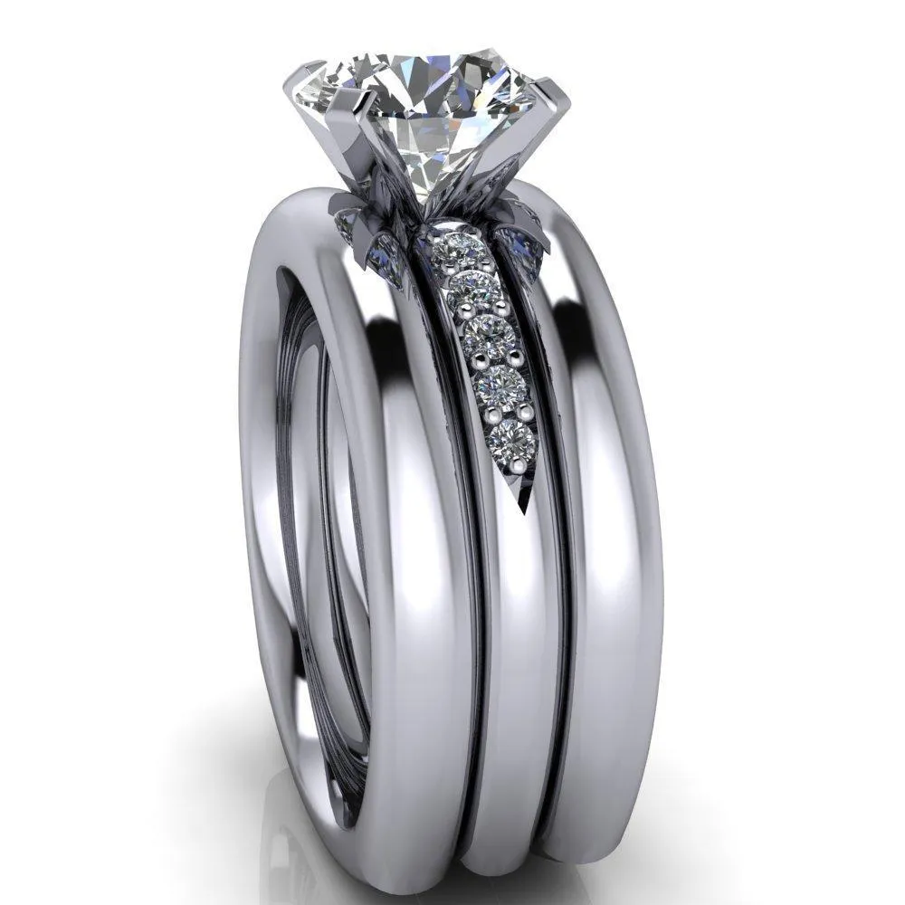 Florence Round Center Stone 4 Prong Diamond Chanel Half Eternity Engagement Ring