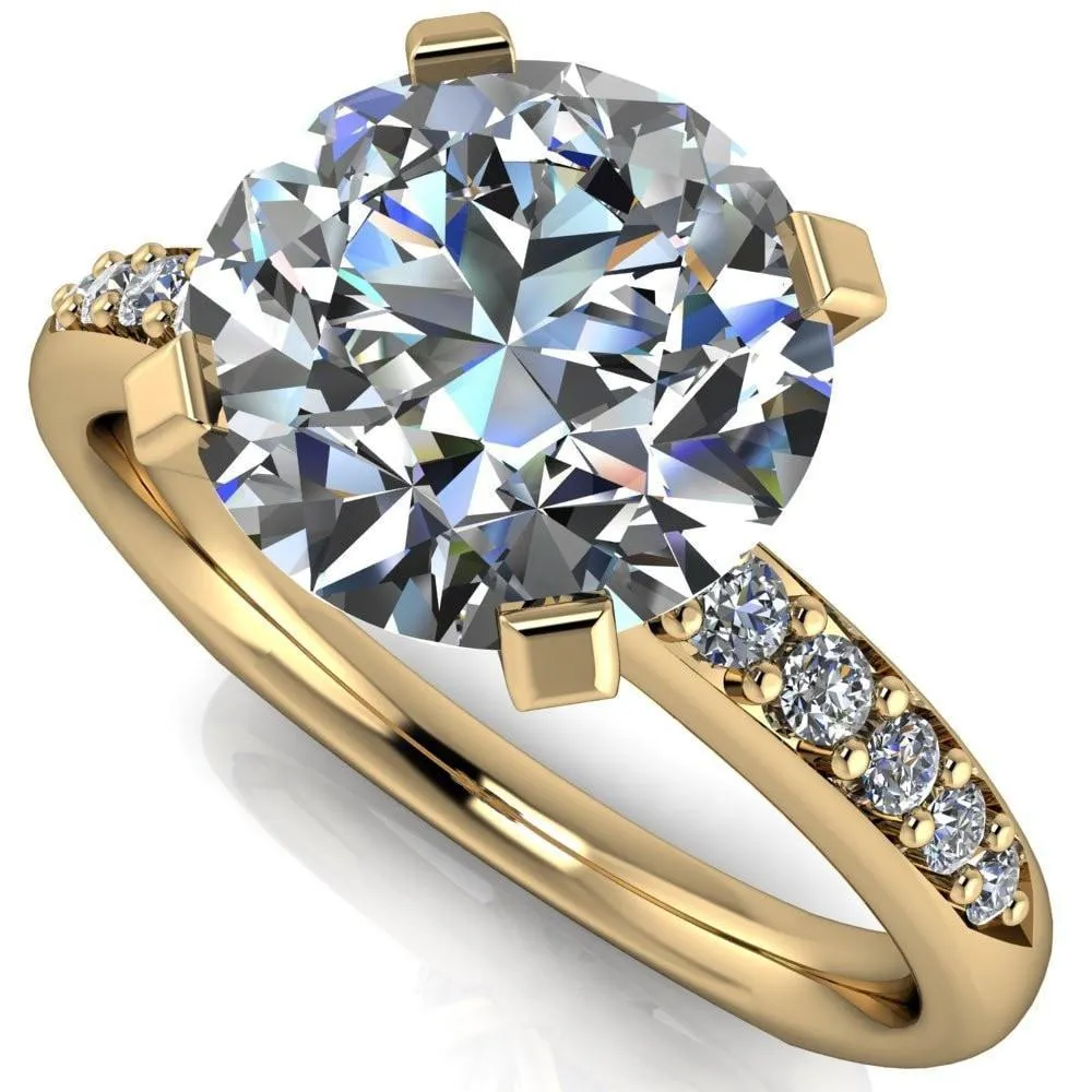 Florence Round Center Stone 4 Prong Diamond Chanel Half Eternity Engagement Ring