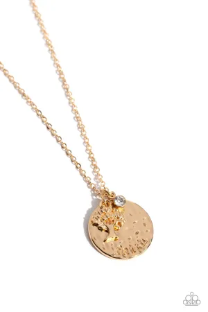 Flourishing Faith - Gold - Hammered Disc Tree "Faith" Inspirational/Religious Paparazzi Short Necklace