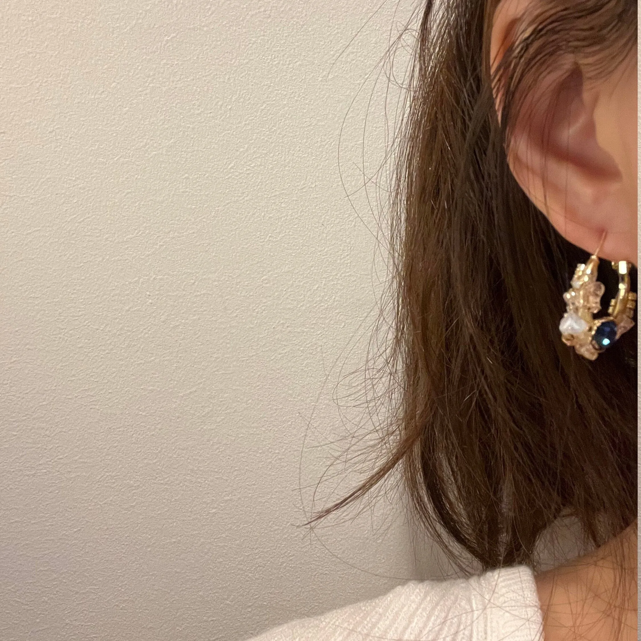 Flower Hoop Gemstone Gold Earrings