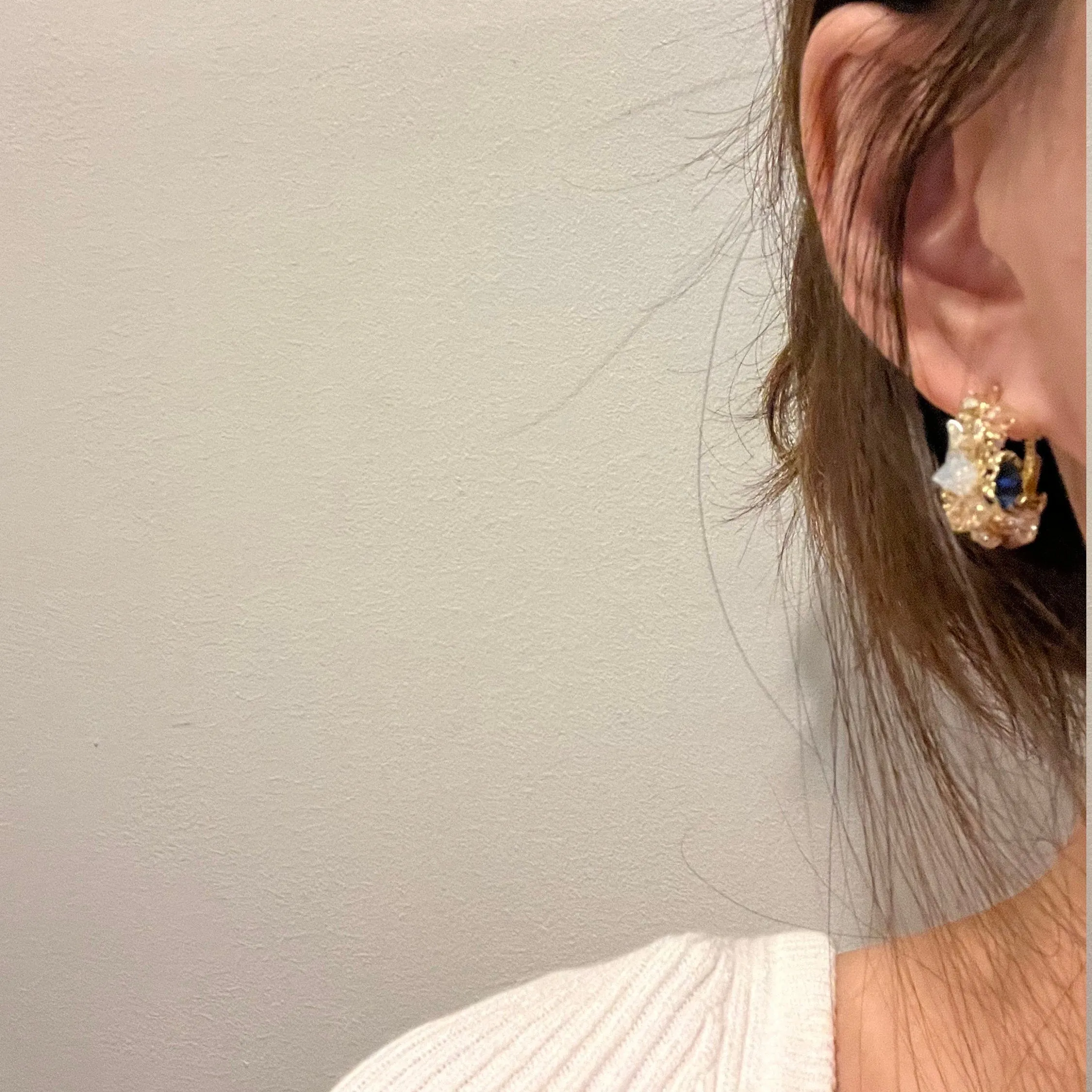 Flower Hoop Gemstone Gold Earrings