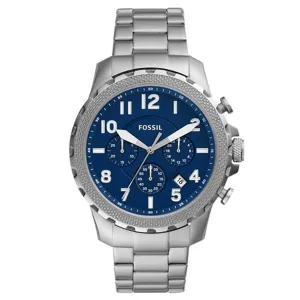 Fossil Bowman Silver Stainless Steel Blue Dial Chronograph Quartz Watch for Gents - FS5604