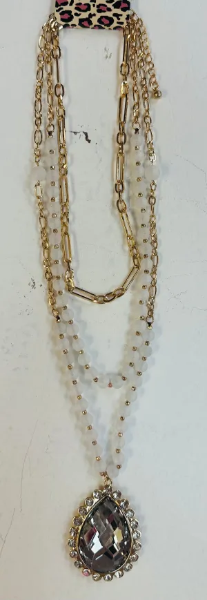 Frosted White and Gold Beaded Necklace