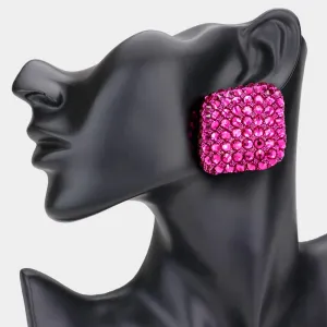 Fuchsia Crystal Stoned Embellished Square Pageant Earrings | Prom Earrings | 562184