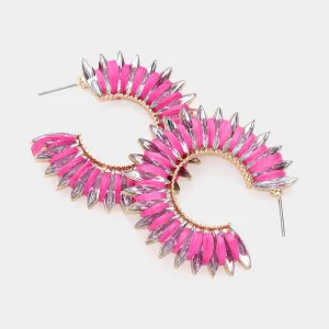 Fuchsia Raffia Wrapped Crystal Marquise Stone Pageant Earrings | Runway Earrings |  628585