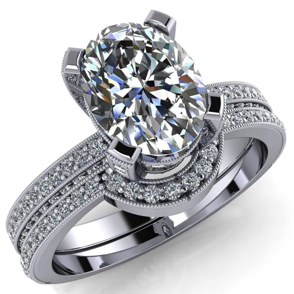 Garland Oval Center Stone Diamond Channel 4 Prong Ring