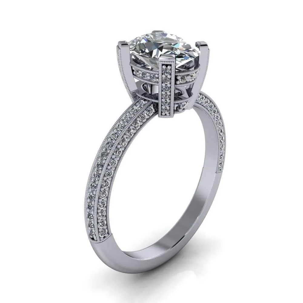 Garland Oval Center Stone Diamond Channel 4 Prong Ring