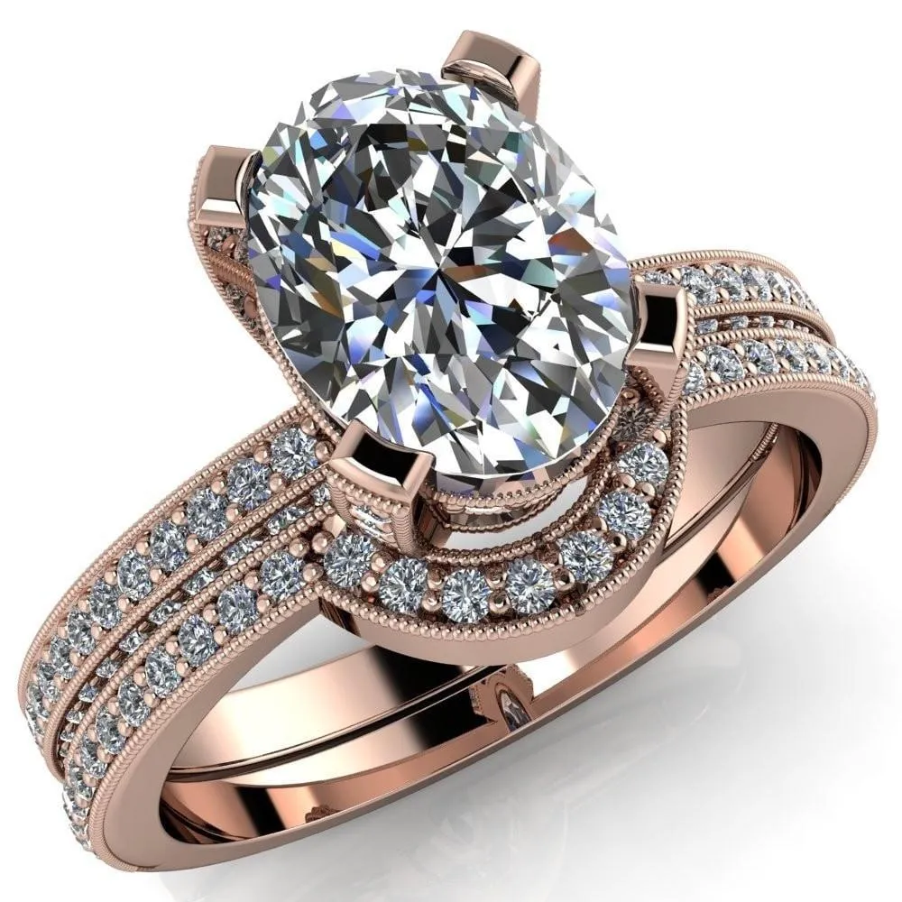 Garland Oval Center Stone Diamond Channel 4 Prong Ring
