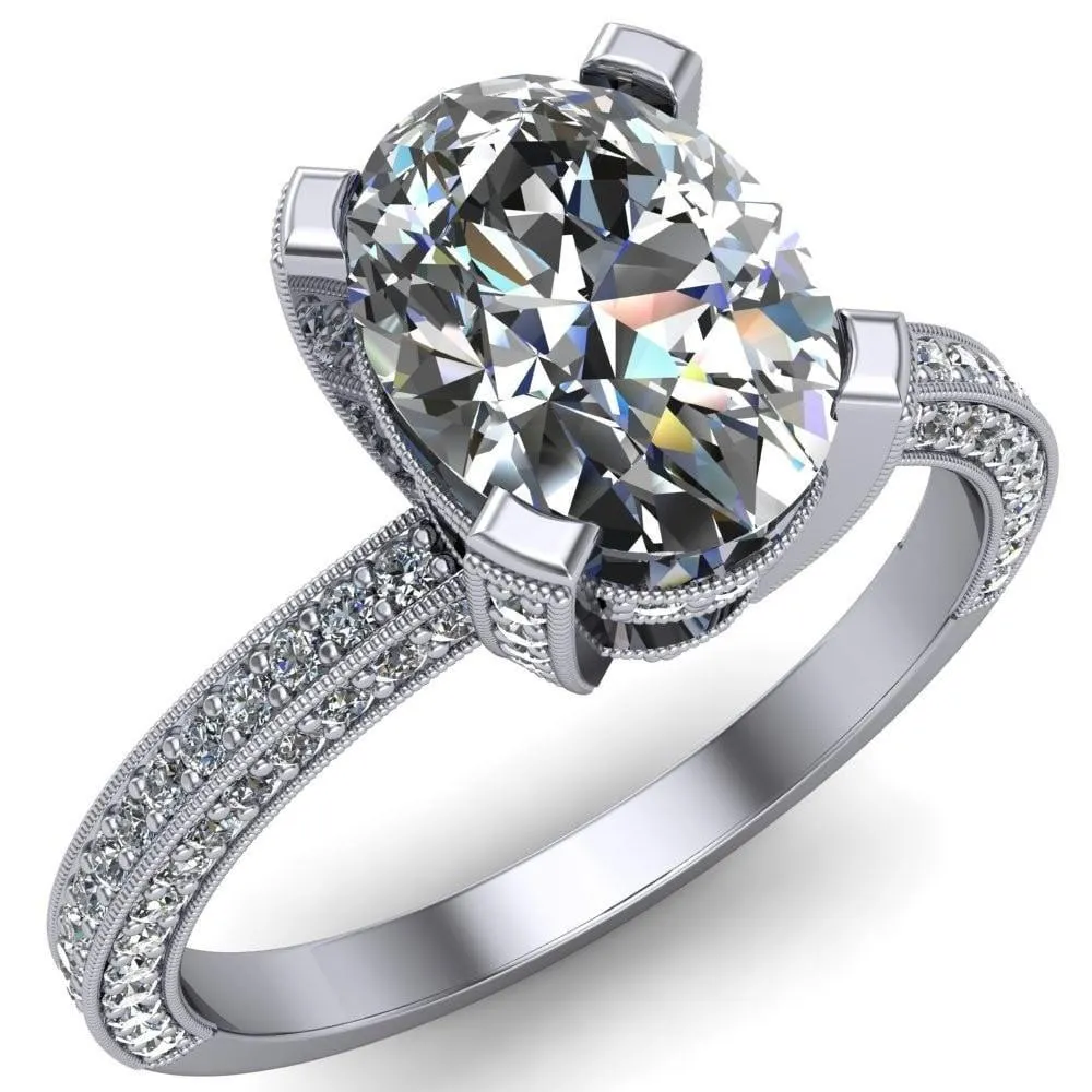Garland Oval Center Stone Diamond Channel 4 Prong Ring