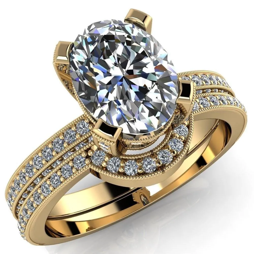 Garland Oval Center Stone Diamond Channel 4 Prong Ring