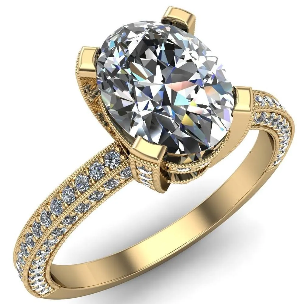 Garland Oval Center Stone Diamond Channel 4 Prong Ring