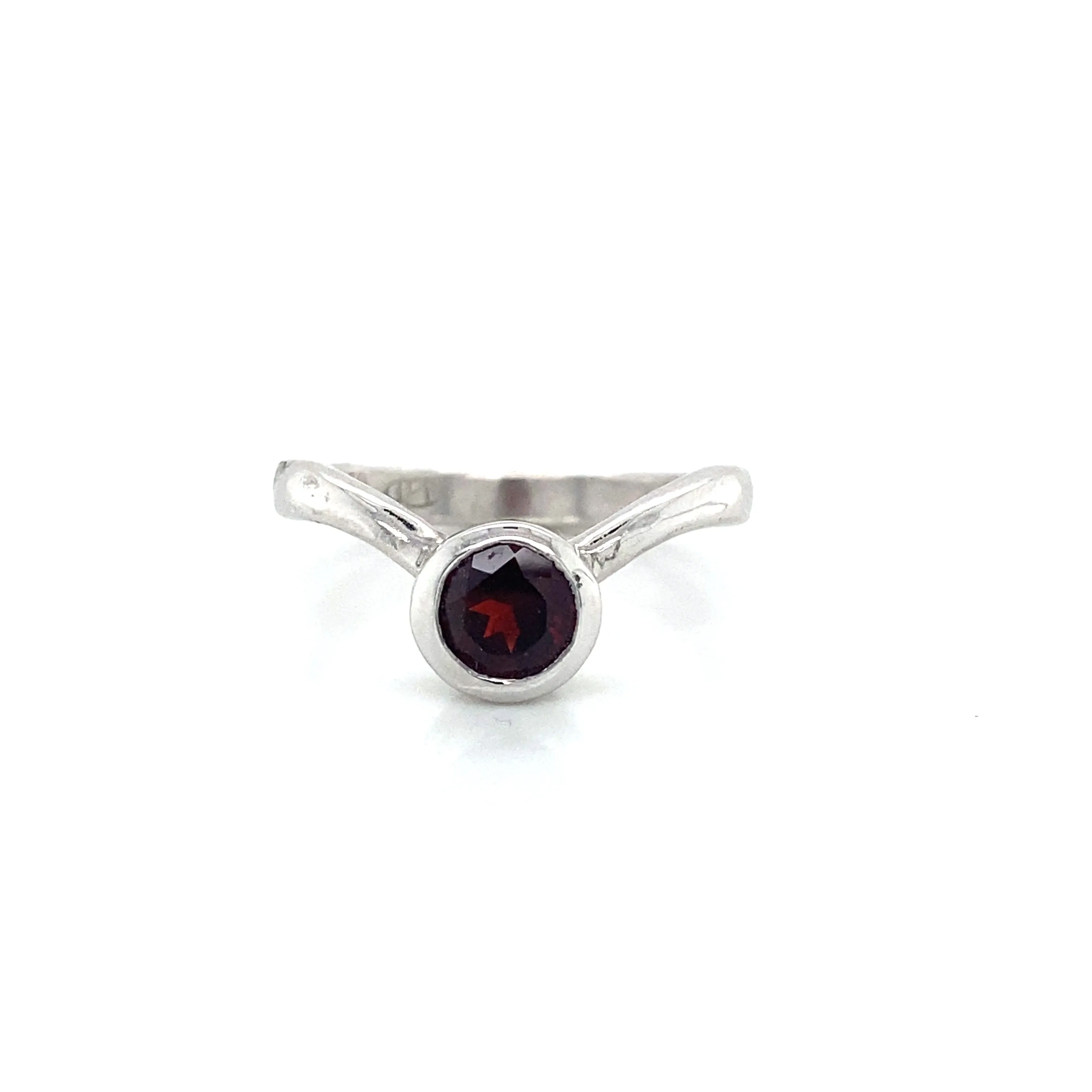 Garnet Curved Solitaire Bezel Ring