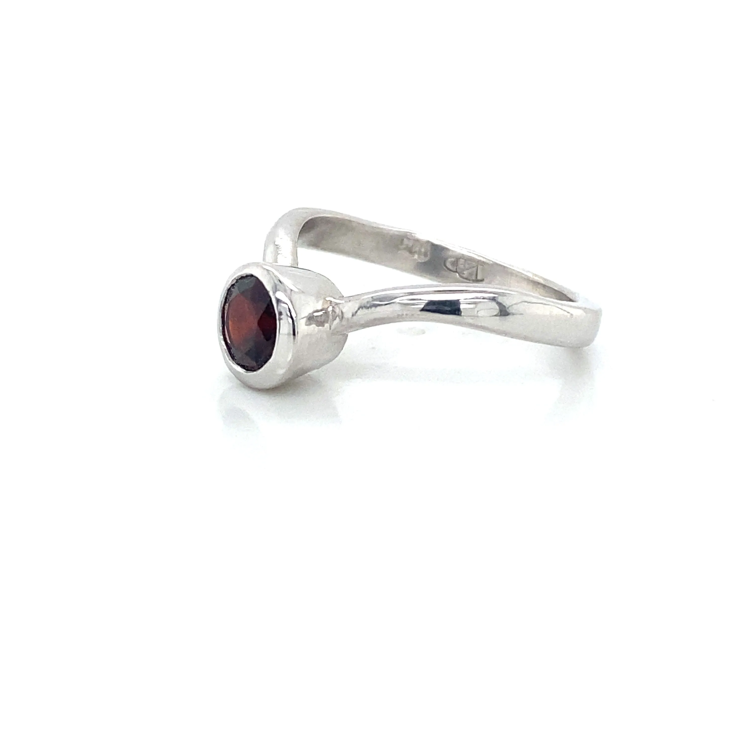 Garnet Curved Solitaire Bezel Ring