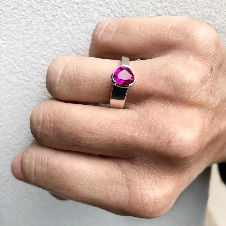 Gempower Tri-Cut Stacker Ring - Sterling Silver / Ruby Red Corundum
