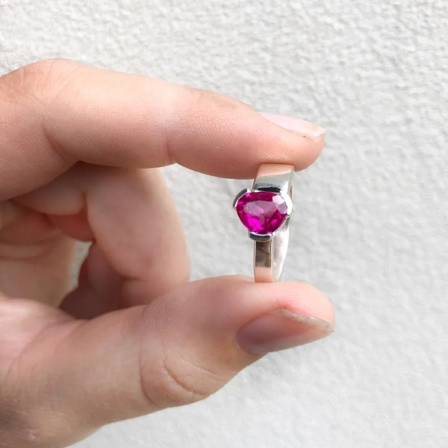 Gempower Tri-Cut Stacker Ring - Sterling Silver / Ruby Red Corundum